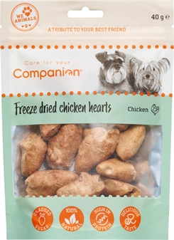 Freeze dried chicken hearts - kyllingehjerte - 40g - Companion - godbid til hunde